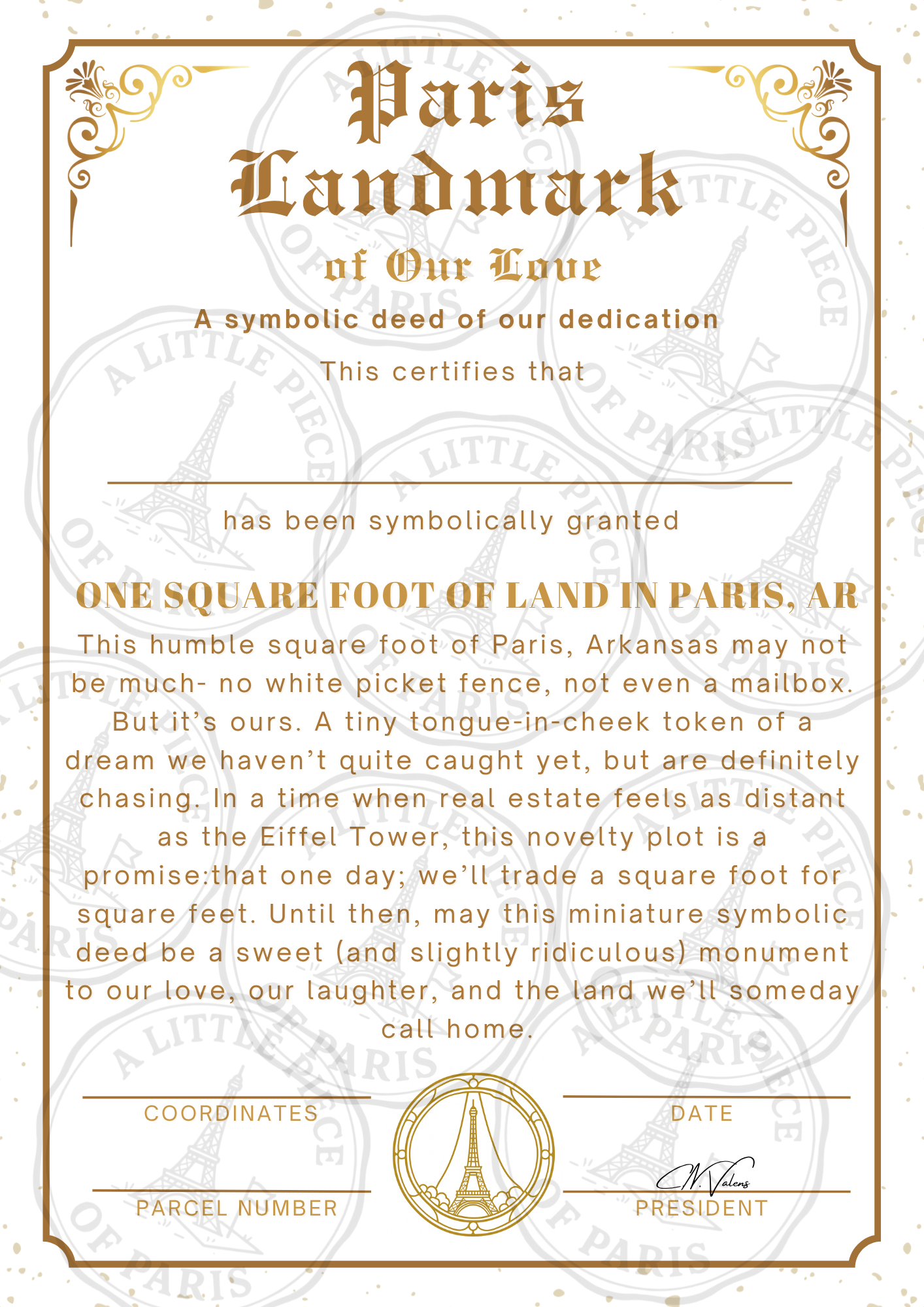 A Little Piece of Paris – The "Landmark of our Love" Certificate