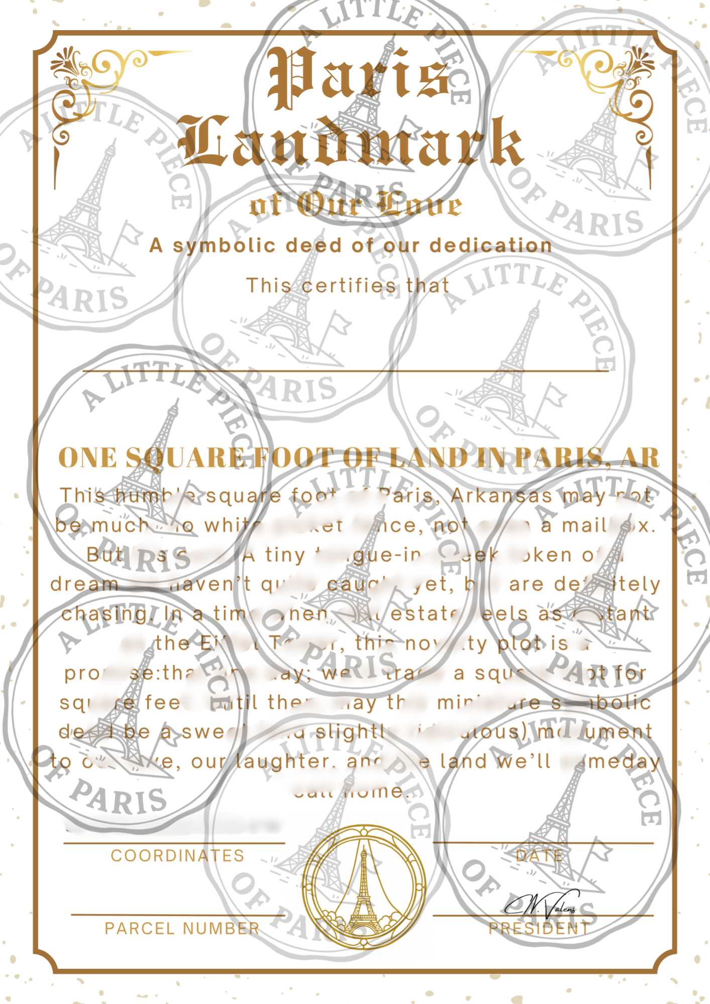 Heartfelt sentimental gift certificate celebrating a meaningful place in a love story
